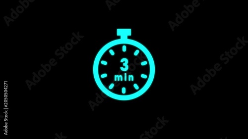Cyan stopwatch icon indicating three minutes on a black background timer clock