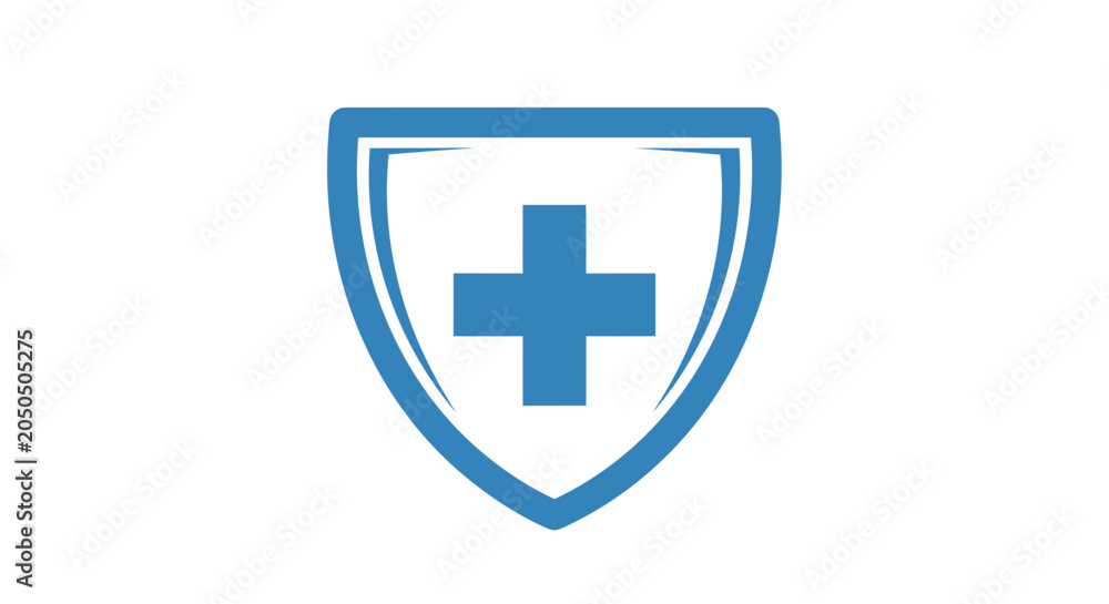 Obraz premium A blue shield icon featuring a medical cross symbol on a white background