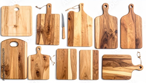 Set of several cutting boards isolated on white background.