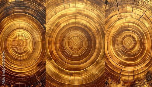 Set of templates. Luxury golden background with wood annual rings texture. Banner with tree ring pattern.