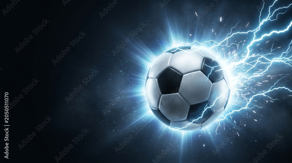 Fototapeta premium Soccer ball with electric energy bolts and sparks