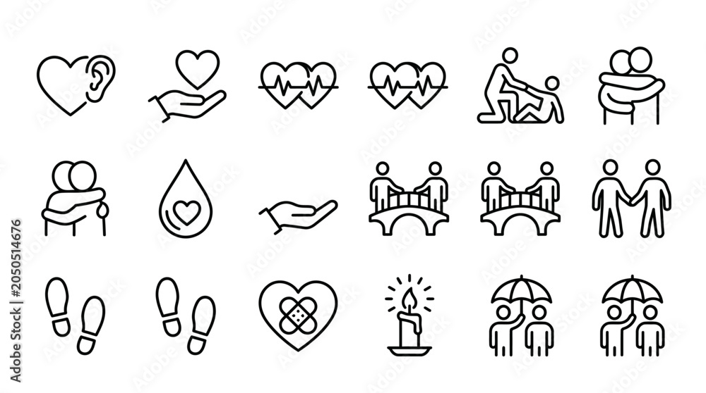 Fototapeta premium Set of empathy and support line icons.
