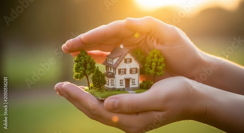 Hands Protecting Miniature Home