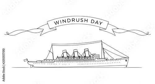 Quadro su tela Windrush Day Banner with Vintage Ship Illustration
