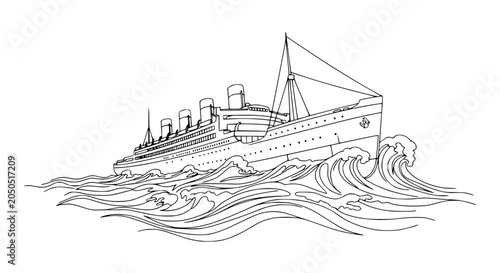 Foto Ocean Liner in Stormy Seas, Vintage Ship Illustration