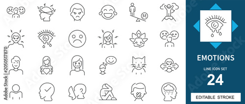 Foto Emotions line icon set, 24 mental health and feelings vector symbols, minimalist