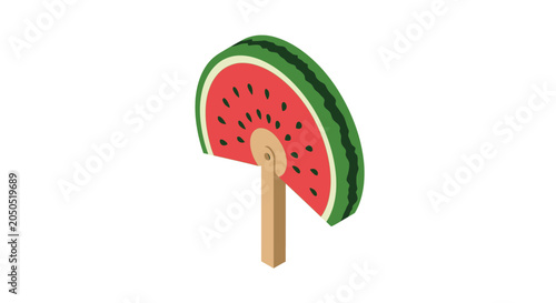 Creative wooden watermelon slice shaped toy fan.