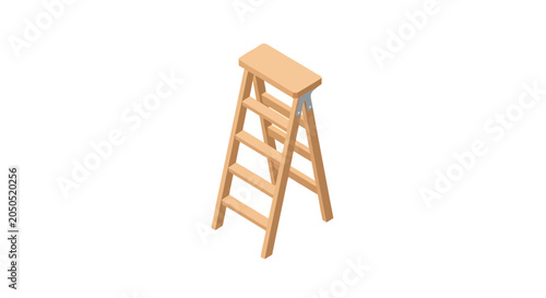 Compact wooden step stool with three steps standing upright.