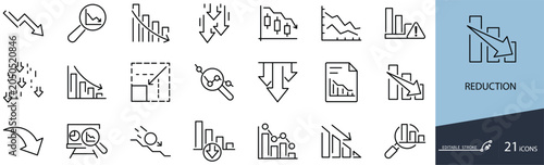 Εκτύπωση καμβά Reduction line icon set, 21 icons of financial loss and economic decline, busine