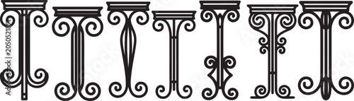 Foto set of Decorative black wrought iron letter t pillars with ornate details
