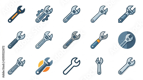 Quadro em tela Collection of Various Wrench Icons and Illustrations.