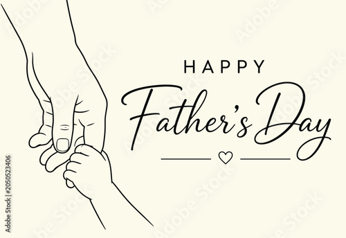 Father's day line art adult hand holding baby's hand with calligraphic text