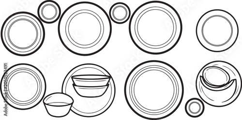Photos set of Minimalist flatware and dinnerware set illustration