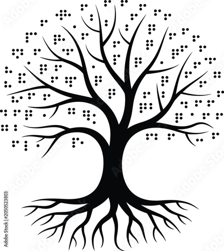 tree silhouette with braille vector black white
