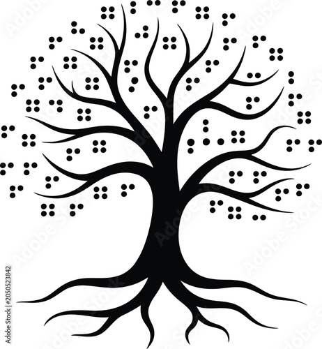 tree silhouette with braille symbols vector graphic