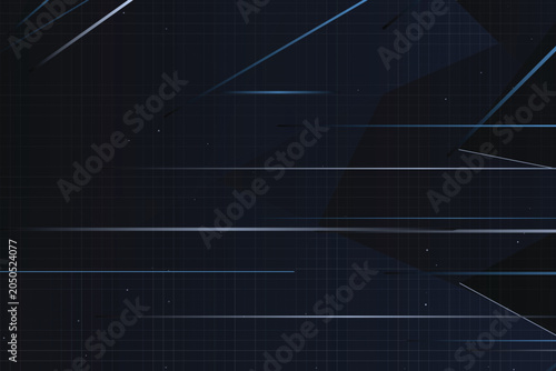 Bilde på lerret Dark blue geometric grid with streaking light lines and particles abstract backg