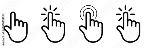 Photos Hand click icon with cursor pointer, tap, and press gesture symbols representing