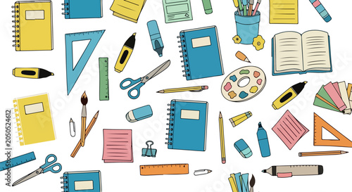 Creative Student Stationery Doodle Seamless Vector Pattern Design Illustration