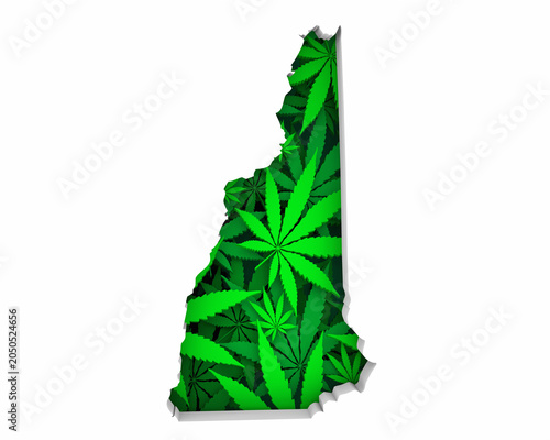 New Hapshire NH Map Marijuana Pot Leaves State Law CBD THC Pot Cannabis 3d Illustration