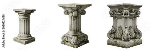 Εκτύπωση καμβά Collection of Antique Stone Pedestals and Decorative Columns Isolated on White B