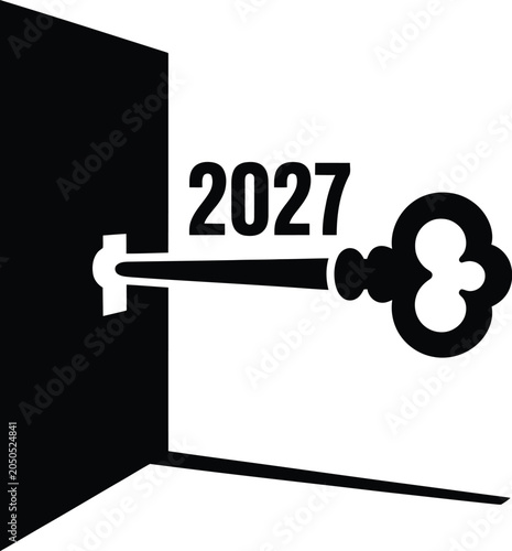 keyhole silhouette with year text vector door