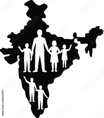 india map silhouette with family figures vector