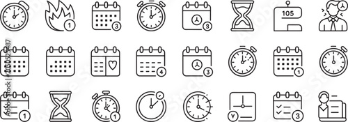 Fotografie Calendar and Clock Icons Set with Timers, Deadlines, Checkmarks, and Time Marker