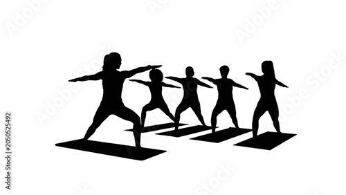 Group of people practicing yoga poses in a balanced line isolated on transparent background, Vector