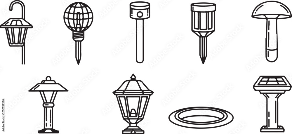 Naklejka premium set of Collection of outdoor lighting fixtures and solar lights illustration