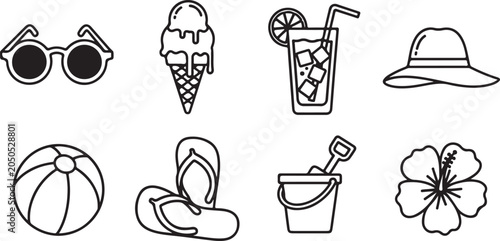 Tableau sur toile set of Summer vacation beach and travel icons set illustration