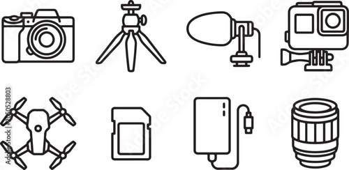 Quadro su tela set of Flat line icons set of photography and videography equipment