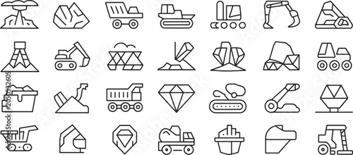 Foto Construction Vehicle Tools Icon Set with Bulldozer, Excavator, Crane, Truck, and