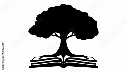 Foto Silhouette of a towering ancient tree with sprawling roots emerging from an open