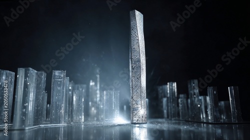 Futuristic Cityscape with Glowing Skyscrapers and Light Effects