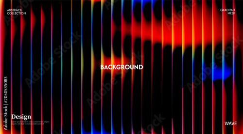 Abstract colorful background in dark glossy with striped effect. Refraction of wavy striped glass.