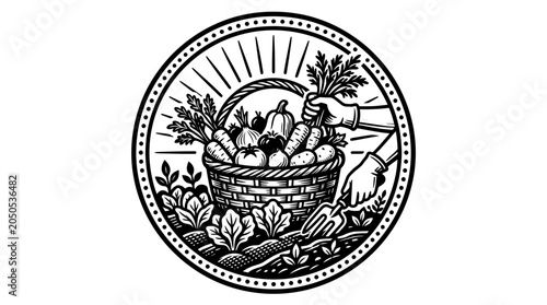 Bild auf Leinwand Vintage illustration of vegetable basket.