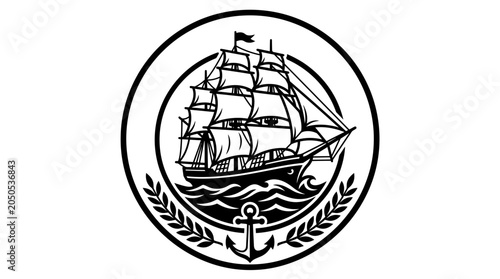 Tableau sur toile Vintage sailing ship with anchor emblem.
