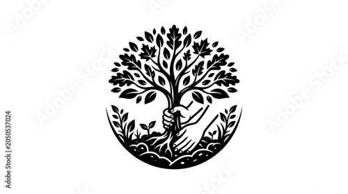 Φωτογραφία Hand holding tree with leaves growing.