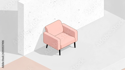 Charming Pink Armchair in Modern Minimalist Room.