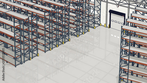Large Warehouse Storage Racks with Empty Shelves in Industrial Facility.