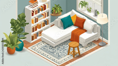 Modern Living Room Interior with Cozy Sofa and Decorative Elements.