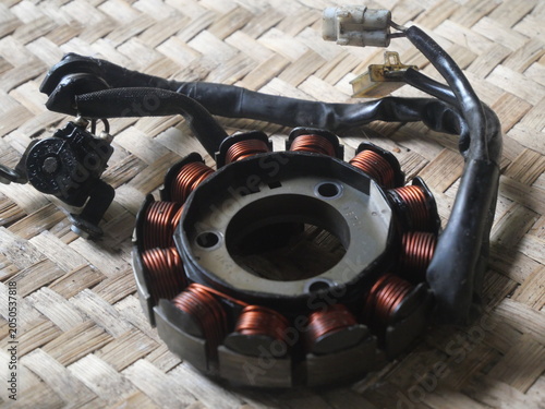 Obraz na plátne Motorcycle stator coil delivering reliable electrical power, efficient charging, ignition performance, durability, and dependable operation daily
