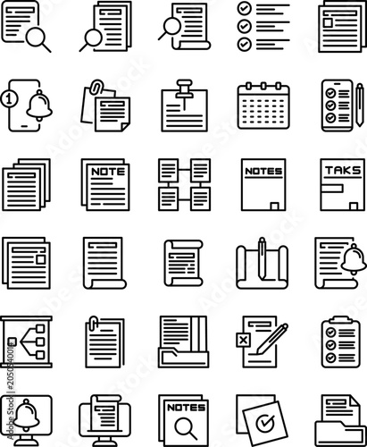 Notes and Tasks Management Line Icons Set
