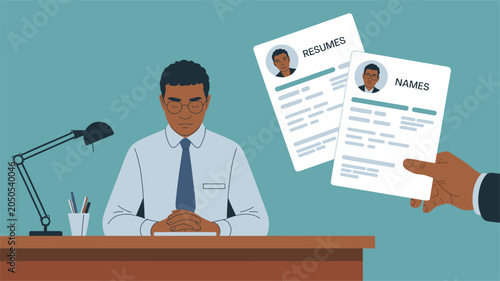 Recruiter reviewing resumes and candidate profiles during hiring process