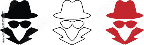 Photos Incognito mode spy avatar icon set with sunglasses and hat vector