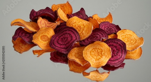 Vibrant Beet and Sweet Potato Chips Pile