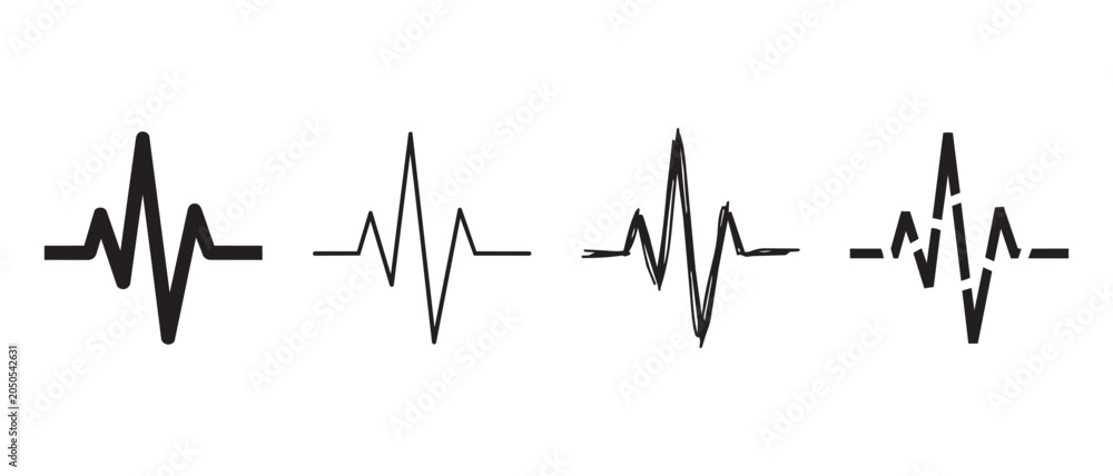 Obraz premium Heartbeat ecg line icon collection featuring four distinct graphic styles including solid outline hand drawn sketch and broken line designs for medical interface