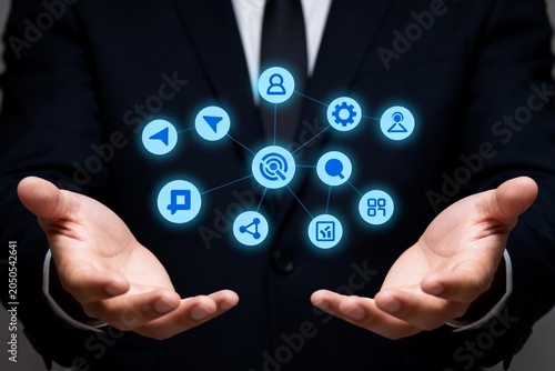 Businessman Holding Digital Network Icons