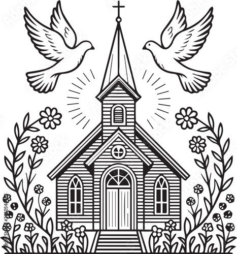 Holy Spirit Dove and Cross Vector Illustration, Christian Faith Religious Symbol Design