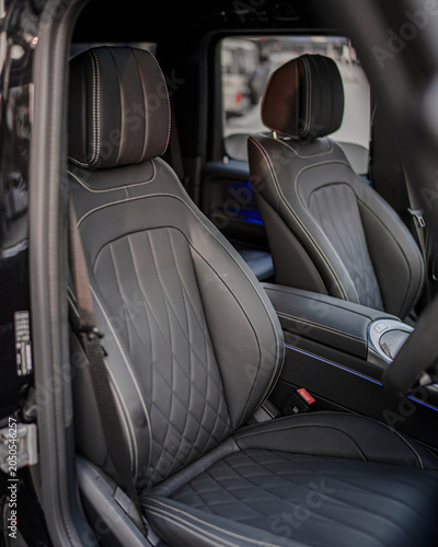 Premium Leather Car Interior with Exposed Stitching.